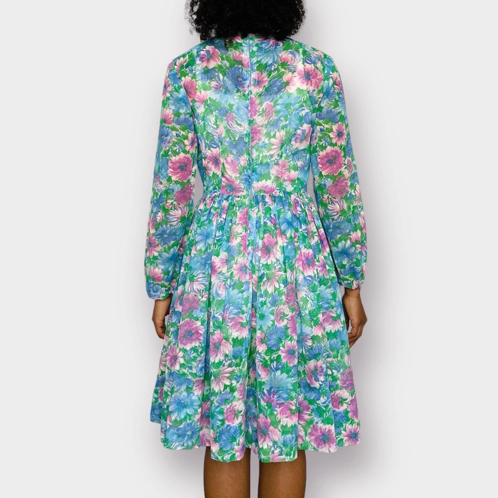 60s Pink and Blue Floral Dress - Picture 6 of 7